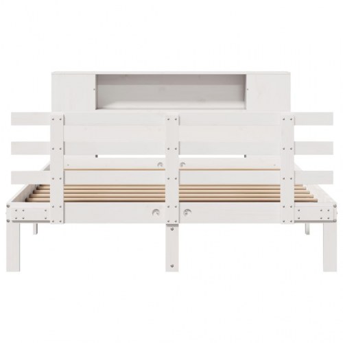 Seng med reol uden madras 120x190 cm - massivt fyrretræ, hvid