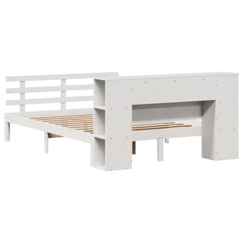 Seng med reol uden madras 120x190 cm - massivt fyrretræ, hvid