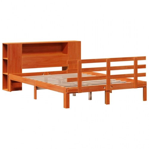 Seng med reol uden madras 140×190 cm - massivt fyrretræ, gyldenbrun