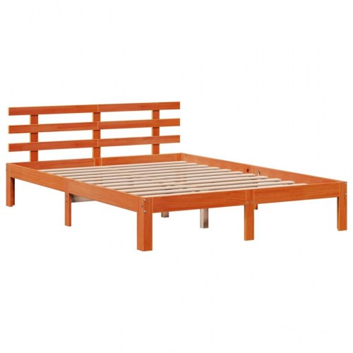 Seng med reol uden madras 140×190 cm - massivt fyrretræ, gyldenbrun