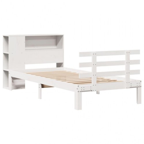 Seng med reol uden madras 100x200 cm massivt fyrretræ hvid