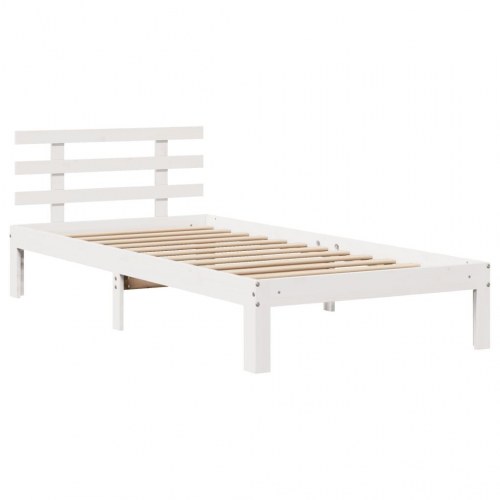 Seng med reol uden madras 100x200 cm massivt fyrretræ hvid