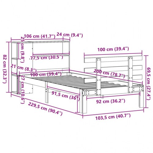 Seng med reol uden madras 100x200 cm massivt fyrretræ hvid