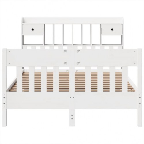 Sengeramme 140x200 cm i massivt fyrretræ - hvid med opbevaring