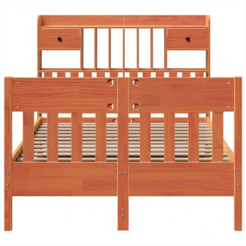 Sengeramme med opbevaring 135x190 cm - massivt fyrretræ, brun