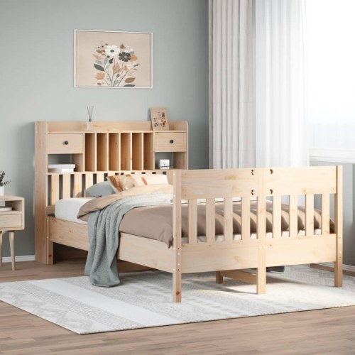 Sengeramme med opbevaring 135x190 cm - massivt fyrretræ, hvid