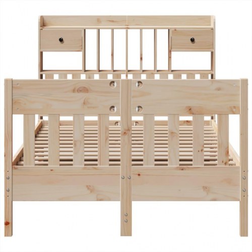 Sengeramme med opbevaring 135x190 cm - massivt fyrretræ, hvid