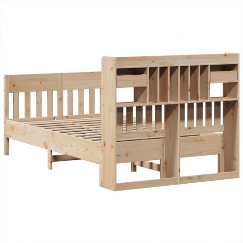 Sengeramme med opbevaring 135x190 cm - massivt fyrretræ, hvid