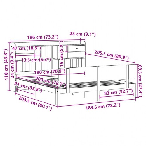 Seng med reol 180x200 cm i massivt fyrretræ hvid