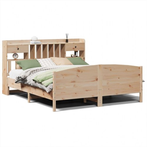 Seng med reol uden madras 200x200 cm massivt fyrretræ