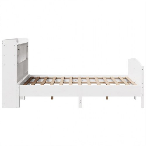 Seng med reol 140x200 cm - massivt fyrretræ, hvid (uden madras)