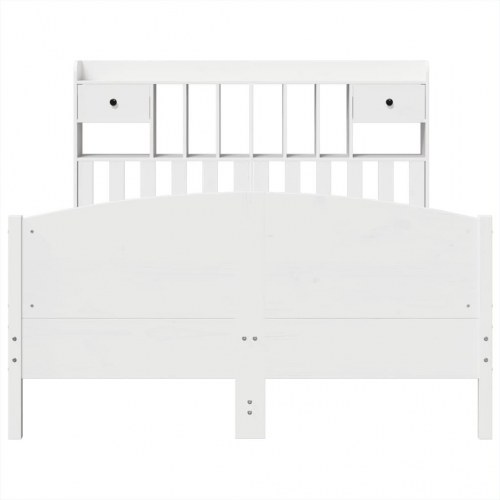 Seng med reol 140x190 cm - massivt fyrretræ, hvid