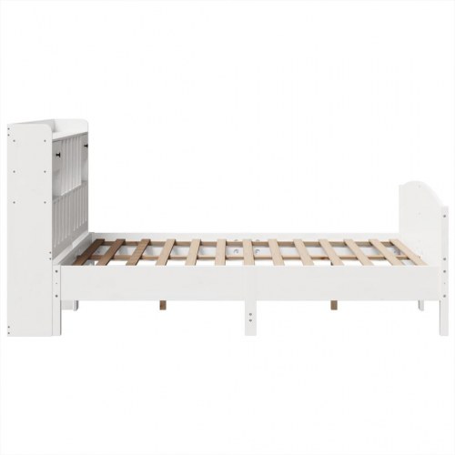Seng med reol 140x190 cm - massivt fyrretræ, hvid