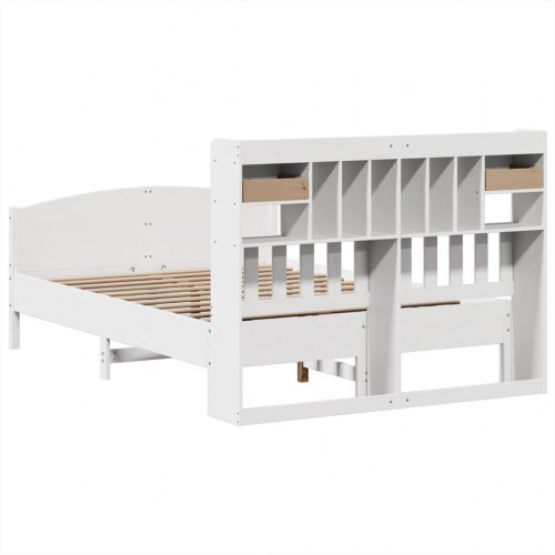 Seng med reol 140x190 cm - massivt fyrretræ, hvid