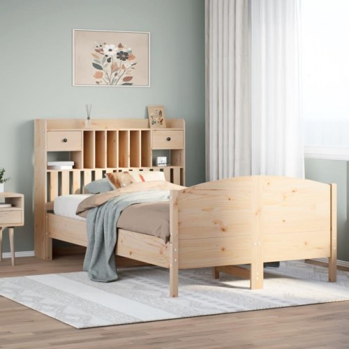 Seng med reol uden madras 135x190 cm - massivt fyrretræ