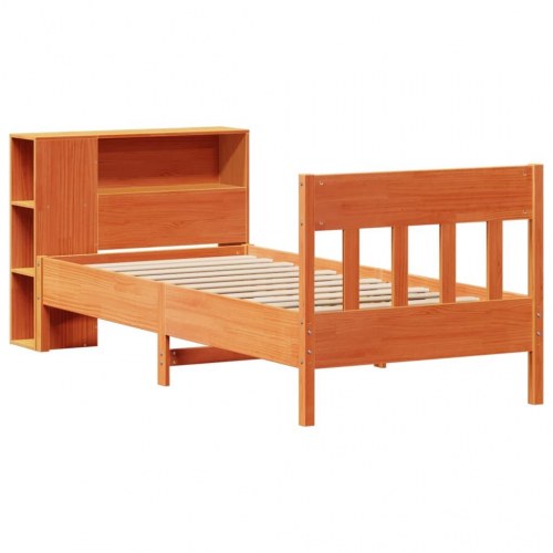 Seng med reol uden madras 90x200 cm massivt fyrretræ gyldenbrun