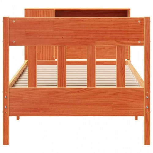 Seng med reol uden madras 90x200 cm massivt fyrretræ gyldenbrun