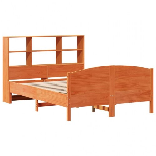 Seng med reol uden madras 140x190cm massivt fyrretræ gyldenbrun