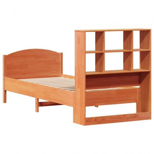Seng med reol uden madras 90x190 cm massivt fyrretræ gyldenbrun