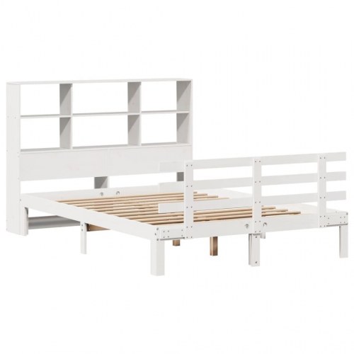 Seng med reol uden madras 150x200 cm massivt fyrretræ hvid