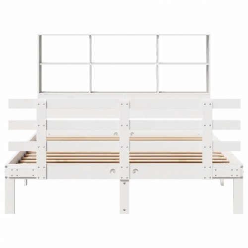 Seng med reol 160x200 cm i massivt fyrretræ - hvid
