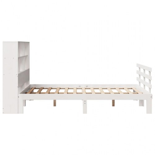 Seng med reol 160x200 cm i massivt fyrretræ - hvid