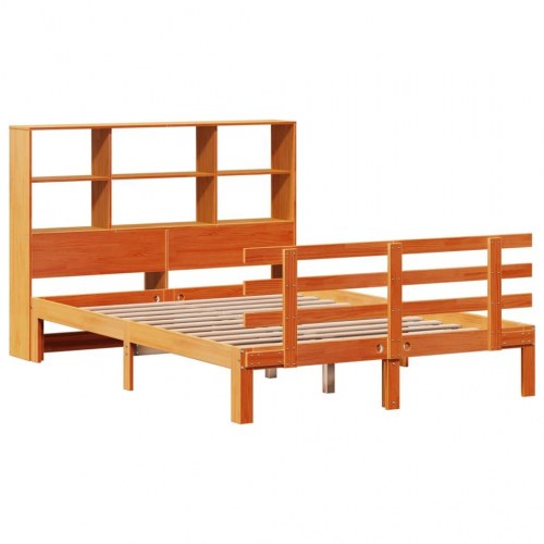Seng med reol uden madras 150x200cm massivt fyrretræ gyldenbrun