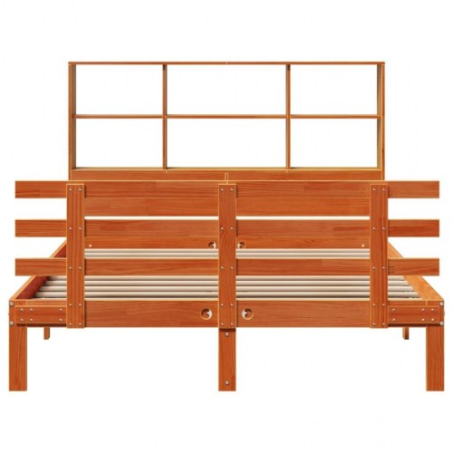 Seng med reol uden madras 150x200cm massivt fyrretræ gyldenbrun