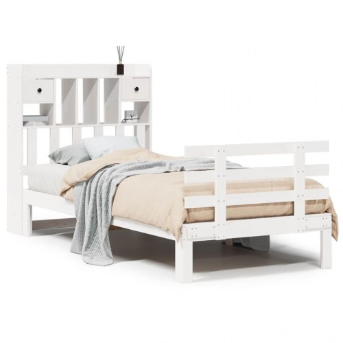 Seng med reol uden madras 75×190 cm - massivt fyrretræ, hvid
