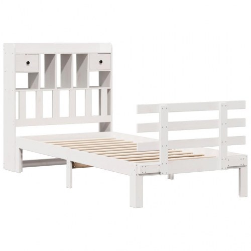 Seng med reol uden madras 75×190 cm - massivt fyrretræ, hvid