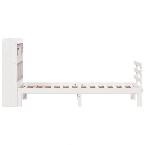 Seng med reol uden madras 75×190 cm - massivt fyrretræ, hvid