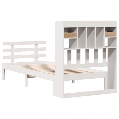 Seng med reol uden madras 75×190 cm - massivt fyrretræ, hvid