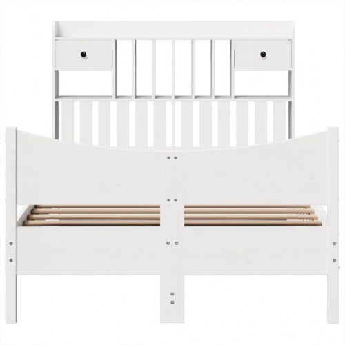 Sengeramme 135x190 cm i massivt fyrretræ - hvid med opbevaring