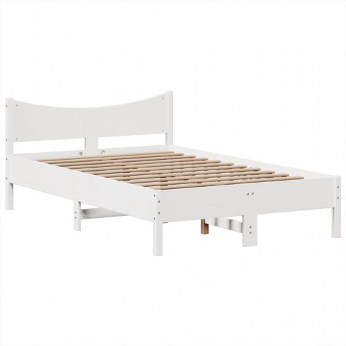 Sengeramme 135x190 cm i massivt fyrretræ - hvid med opbevaring