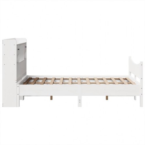 Sengeramme 135x190 cm i massivt fyrretræ - hvid med opbevaring