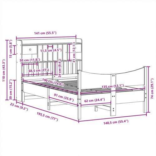 Sengeramme 135x190 cm i massivt fyrretræ - hvid med opbevaring
