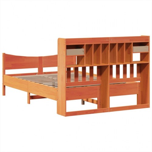Sengeramme i massivt fyr med opbevaring 140x200 cm - gyldenbrun
