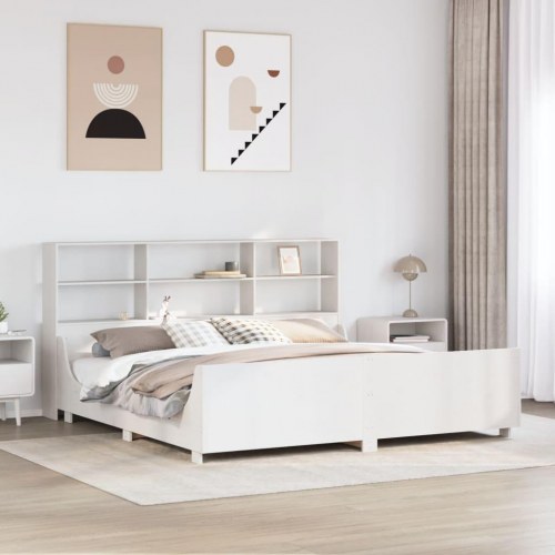 Seng med reol uden madras 180x200 cm - massivt fyrretræ, hvid