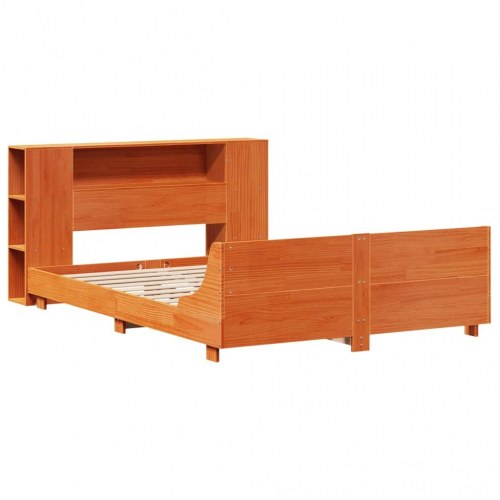 Sengeramme med sengegavl 150x200 cm - massivt fyrretræ, gyldenbrun
