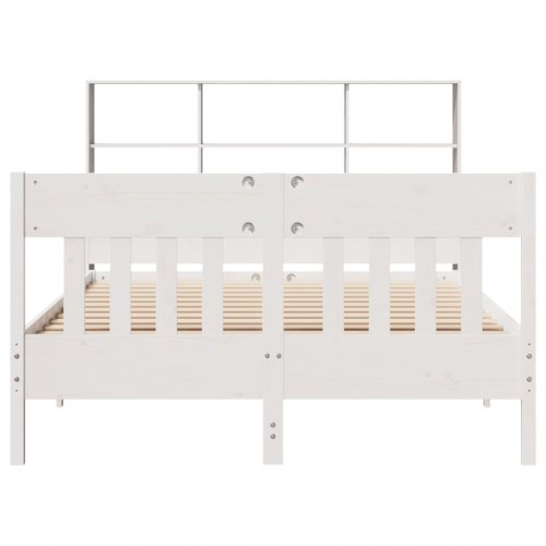 Sengeramme 160x200 cm i massivt fyrretræ - hvid med sengegavl og opbevaring