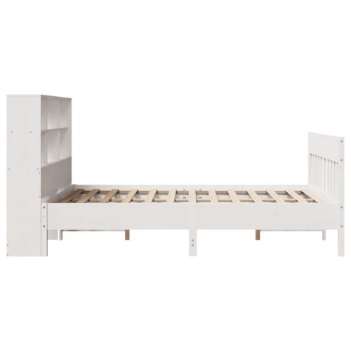 Sengeramme 160x200 cm i massivt fyrretræ - hvid med sengegavl og opbevaring