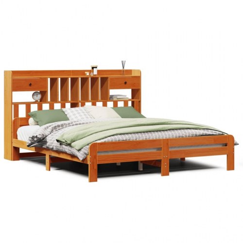 Seng med reol uden madras 200x200cm massivt fyrretræ gyldenbrun