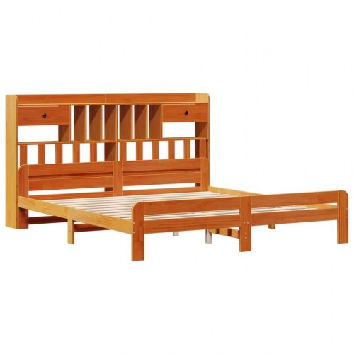 Seng med reol uden madras 200x200cm massivt fyrretræ gyldenbrun