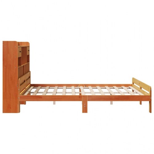 Seng med reol uden madras 200x200cm massivt fyrretræ gyldenbrun