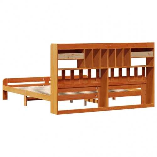 Seng med reol uden madras 200x200cm massivt fyrretræ gyldenbrun