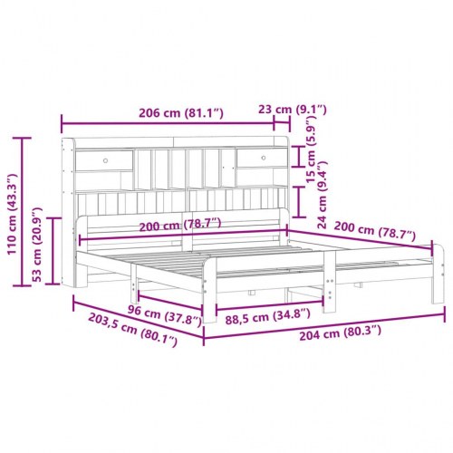 Seng med reol uden madras 200x200cm massivt fyrretræ gyldenbrun
