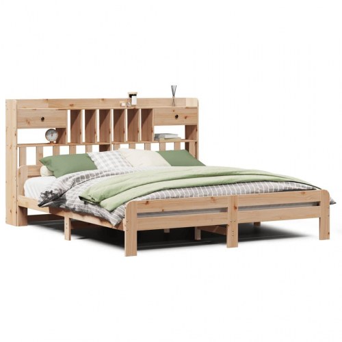 Seng med reol uden madras 200x200 cm massivt fyrretræ