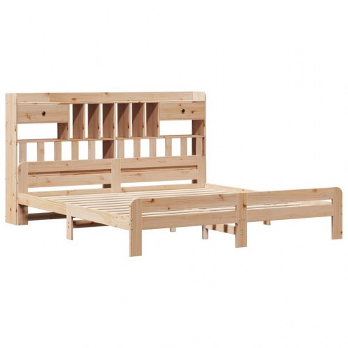 Seng med reol uden madras 200x200 cm massivt fyrretræ