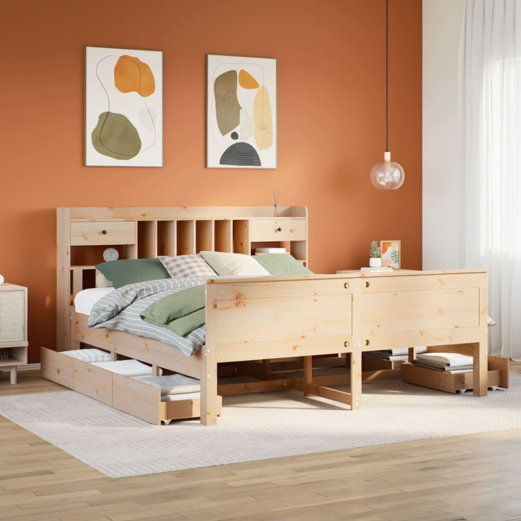 Seng med reol uden madras 200x200 cm massivt fyrretræ