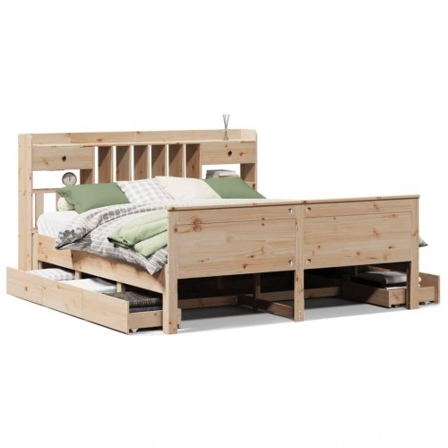 Seng med reol uden madras 200x200 cm massivt fyrretræ